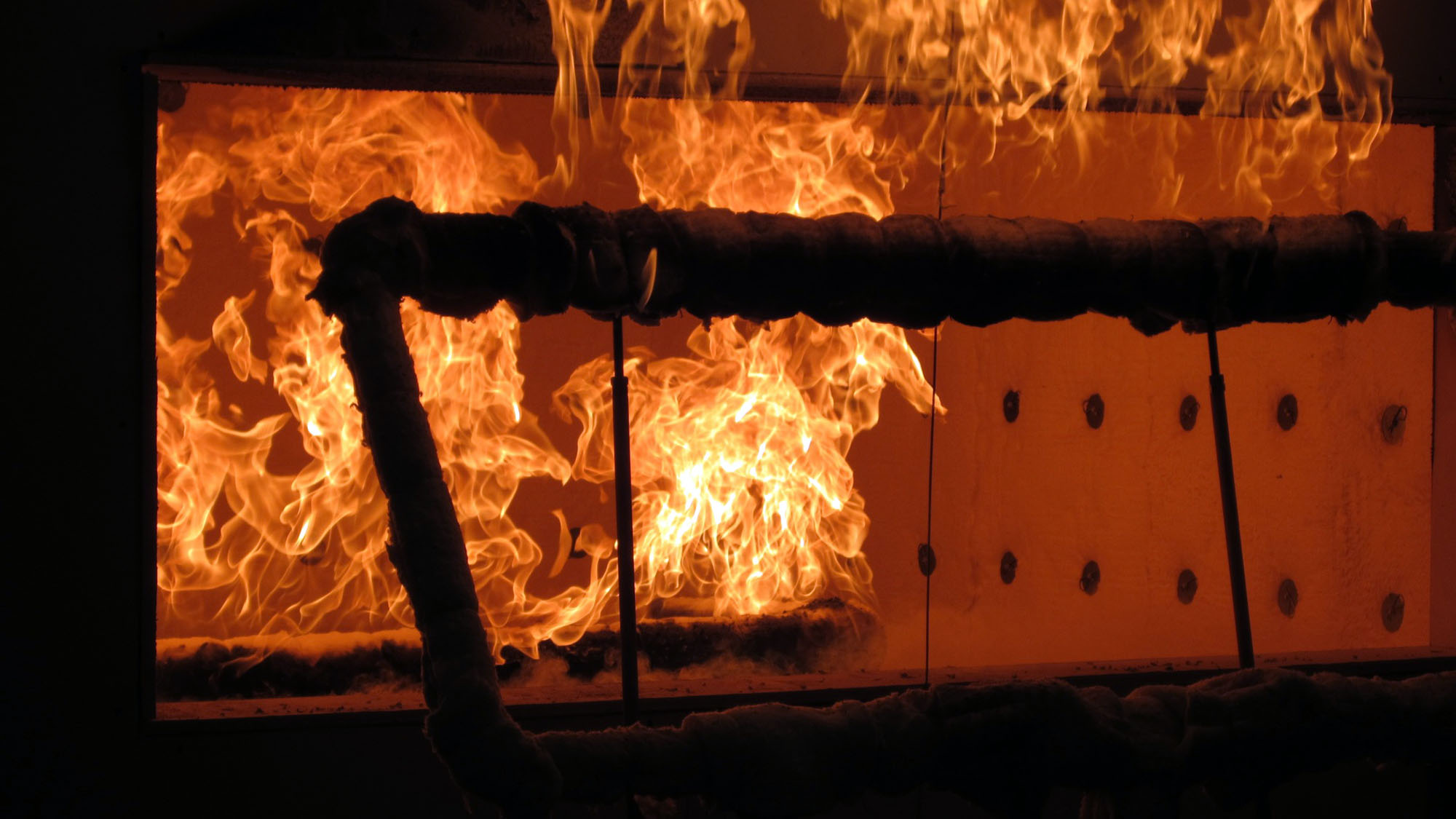 NFPA 285 fire testing of a wall assembly in Intertek's York, PA lab