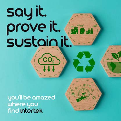 Four tiles representing aspects of sustainability surrounding a recycling icon