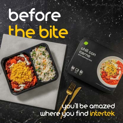 An opened package of a prepared meal